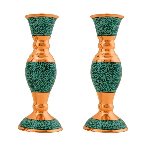 手工波斯铜烛台 – 镶嵌绿松石设计 – Sima（2个）