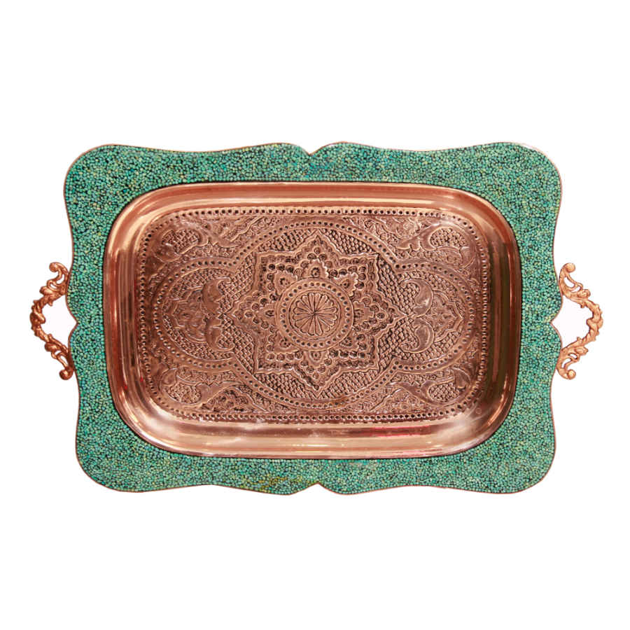 手工波斯铜制茶咖具套装 – 镶嵌绿松石 Elina 款