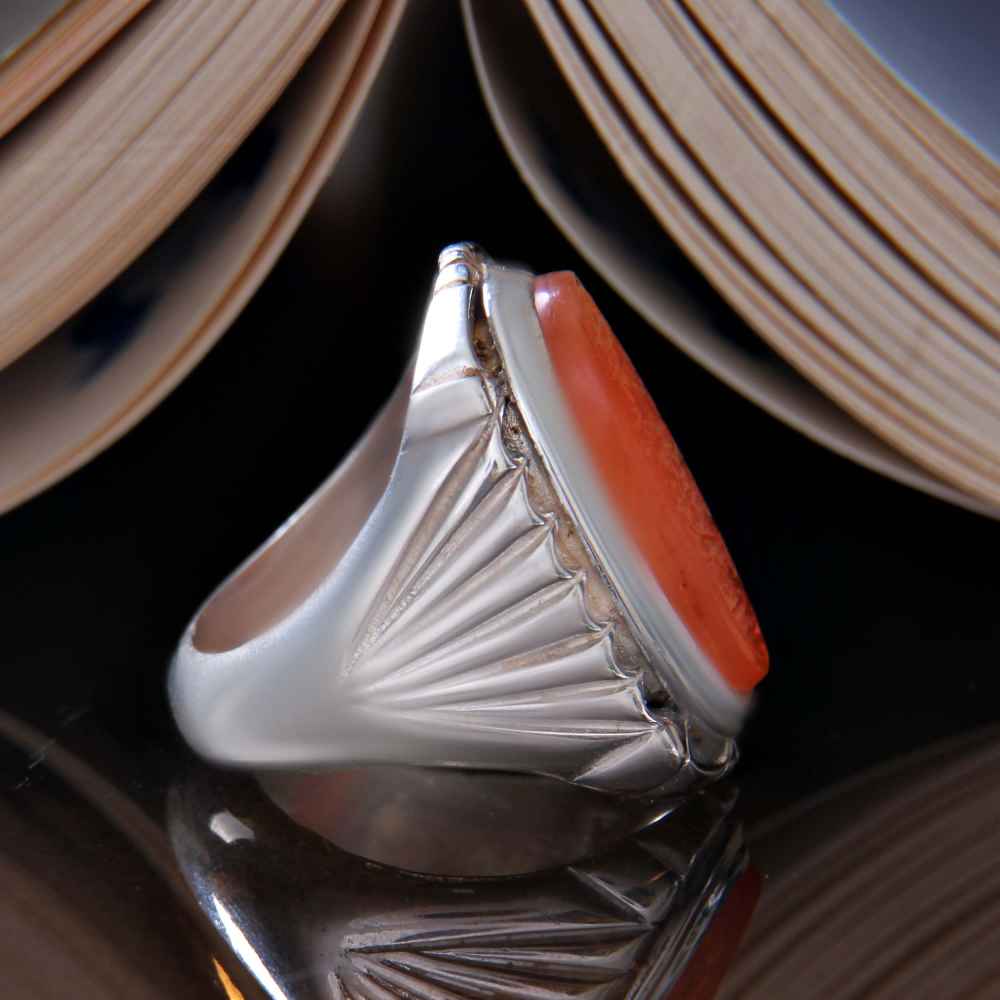 伊斯兰也门红玛瑙银戒指 男款 – Ya Ali