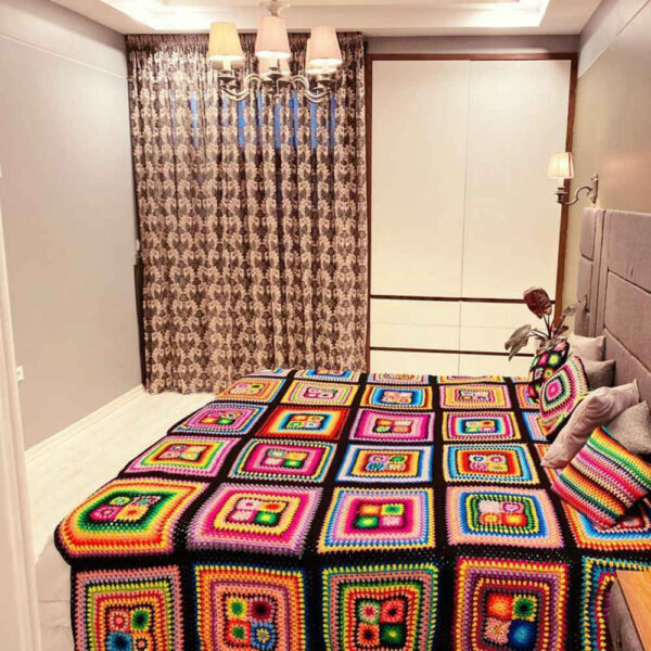 棉质钩针床罩 – 现代阿富汗风格彩色床毯 – Taban款