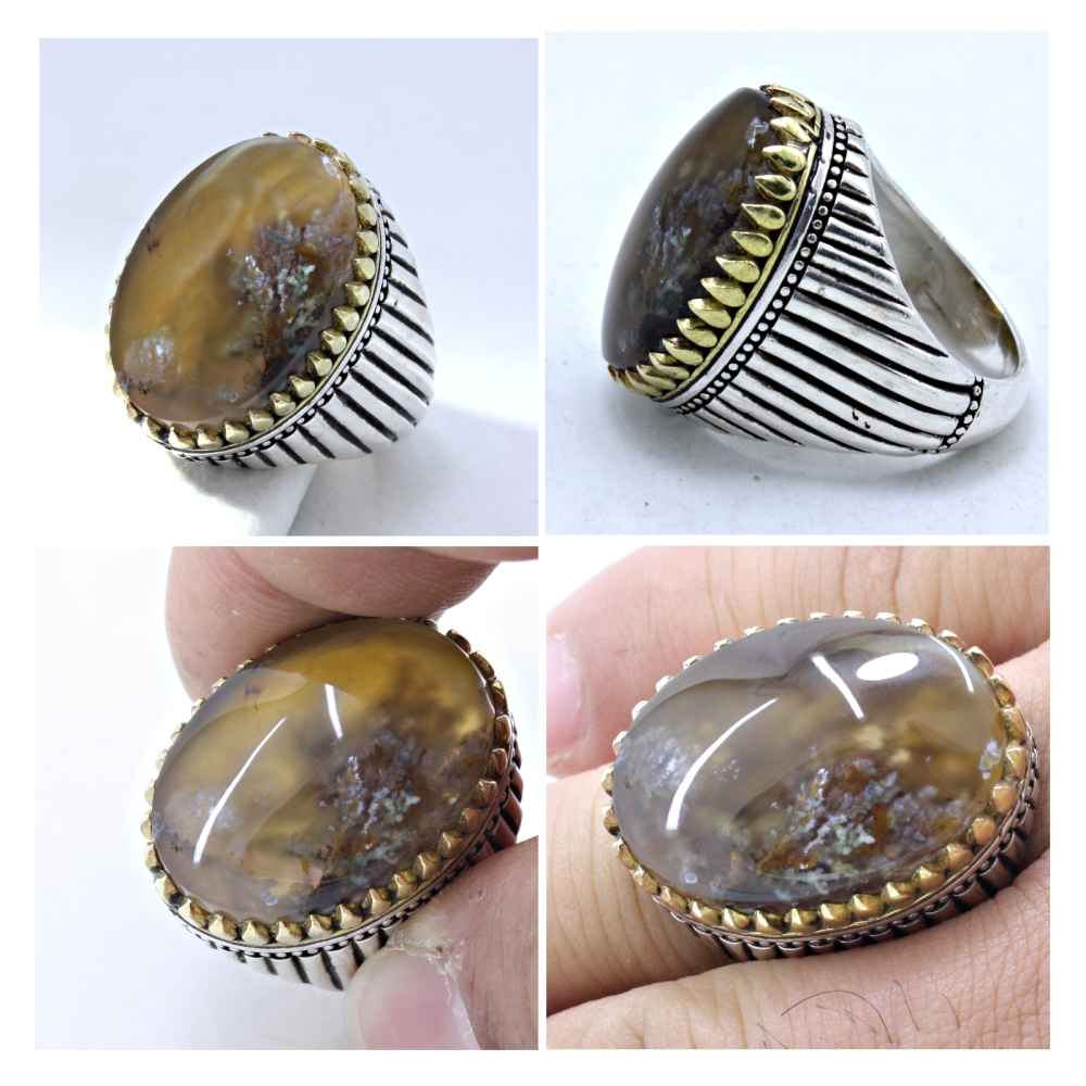 男士波斯树枝玛瑙 Shajar 银戒指 Farshid 款