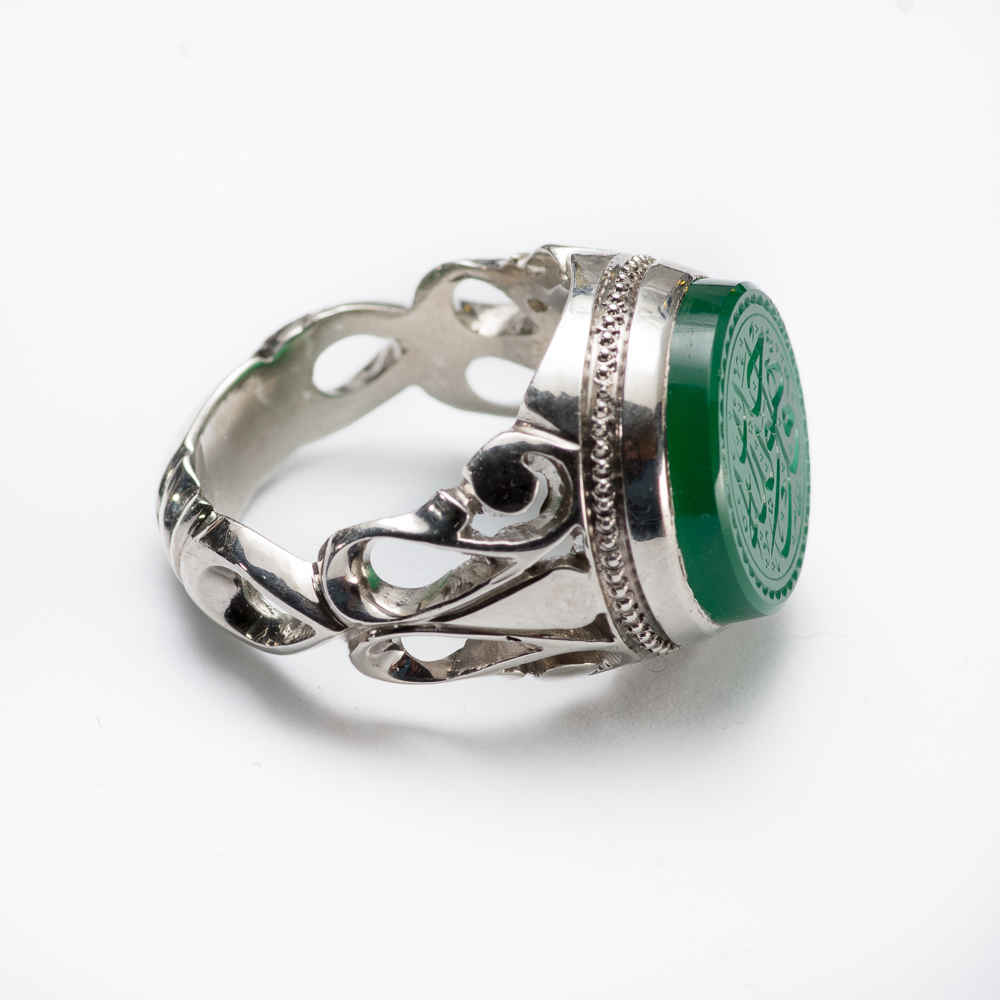 伊斯兰也门红玛瑙银戒指 男款 – Qul huwallahu ahad