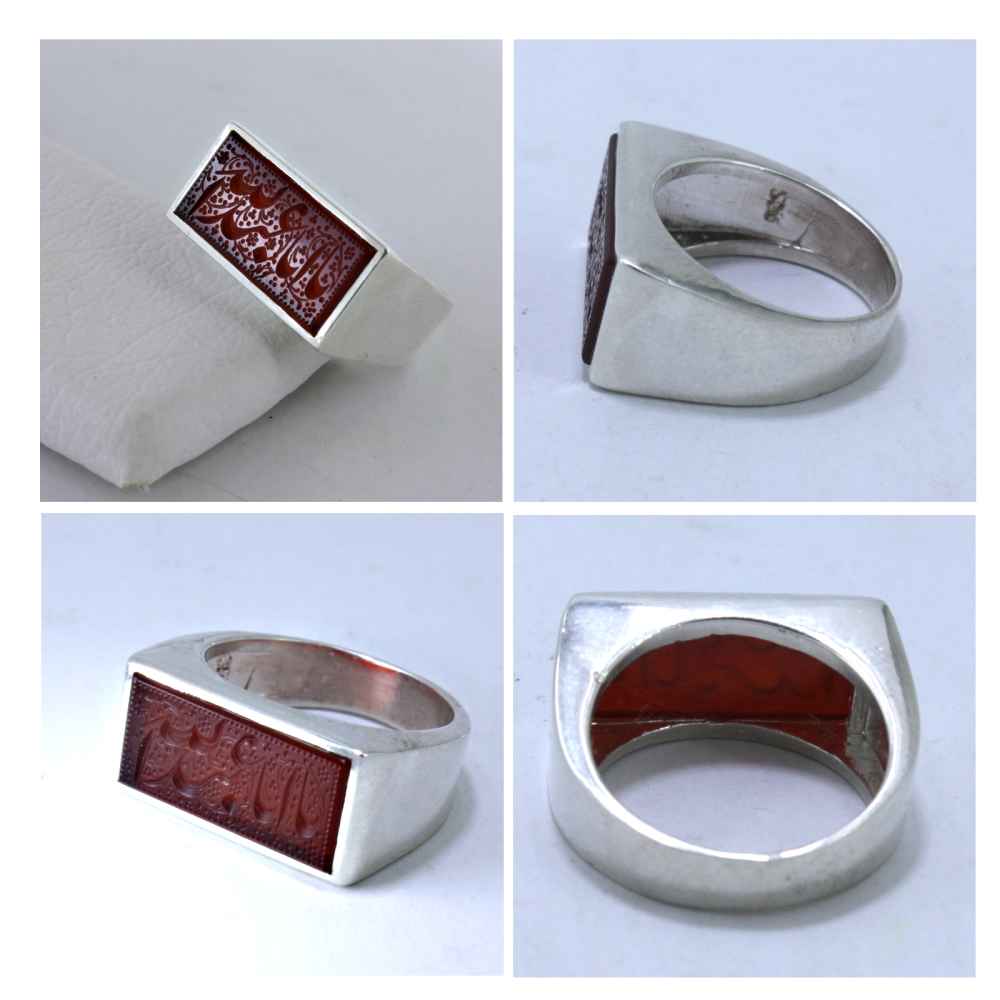 伊斯兰也门红玛瑙银戒指 男款 – Abdellah