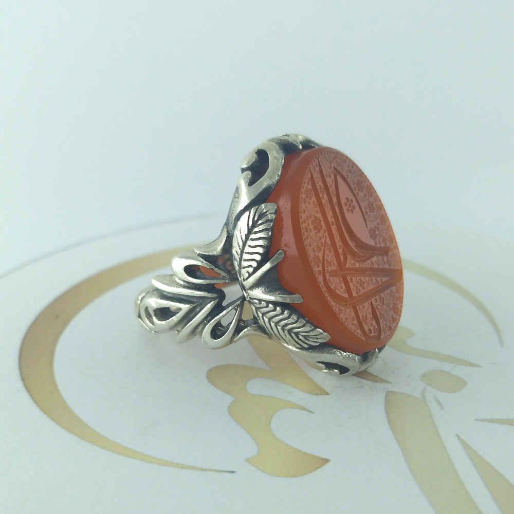 伊斯兰也门红玛瑙银戒指 男款 – Ali