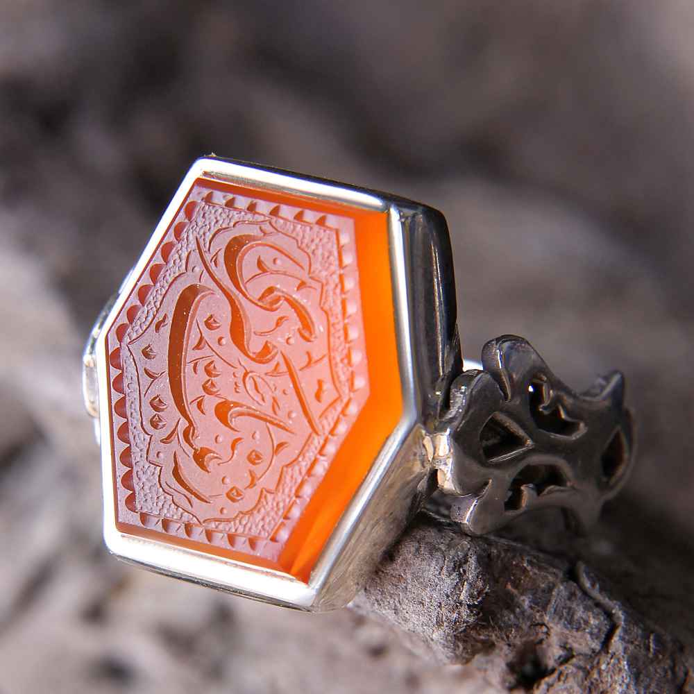 伊斯兰也门红玛瑙银戒指 男款 – Ya Zeynab Kobra