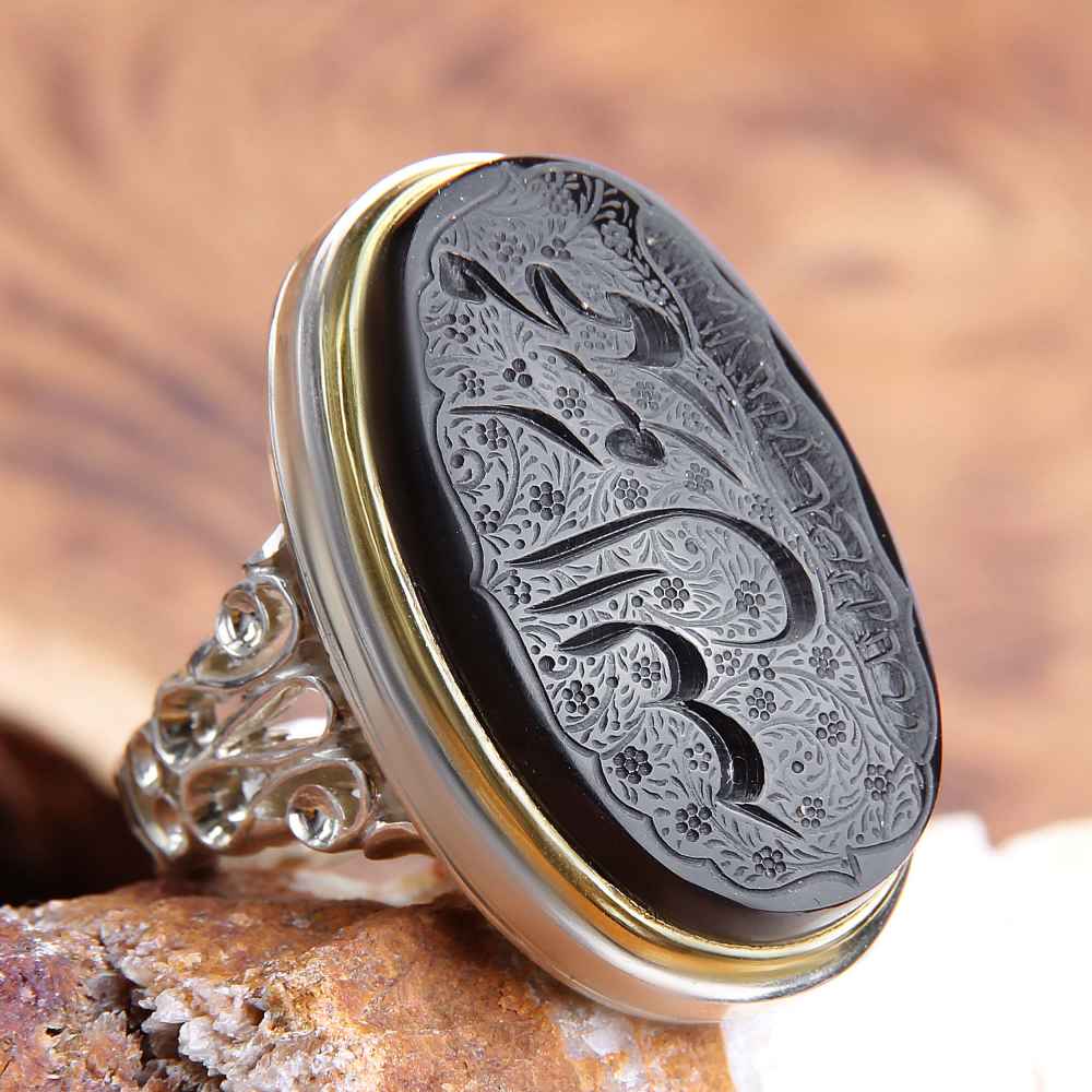 伊斯兰也门红玛瑙银戒指 男款 – Muhammad Rasulollah