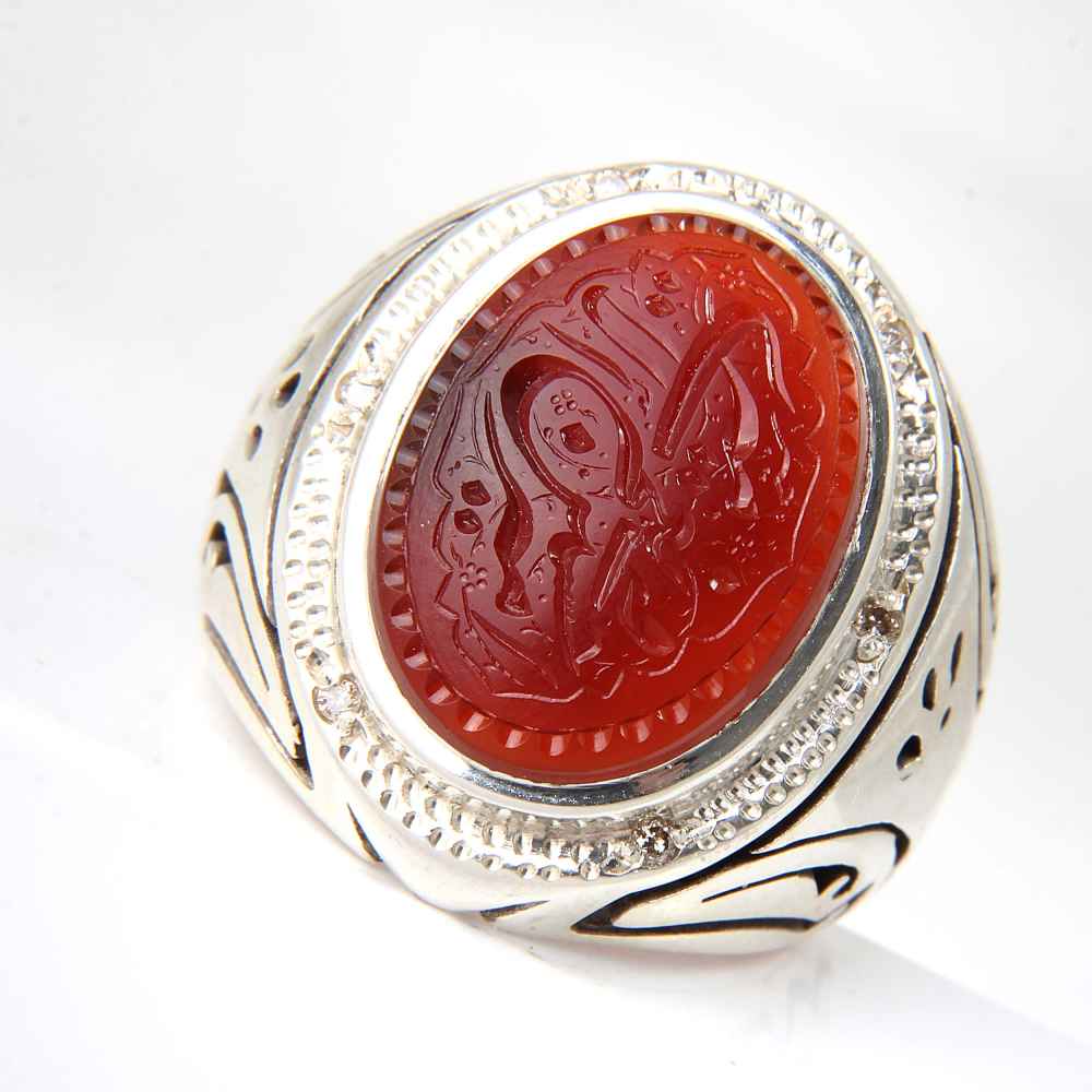 伊斯兰也门红玛瑙银戒指 男款 – Ya Hussain