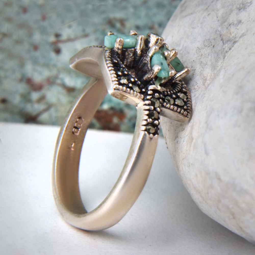 手工波斯银戒指 尼沙布尔绿松石 Parnia 款