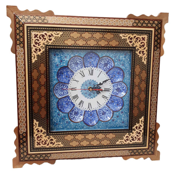 手工波斯木质壁挂时钟 – 镶嵌工艺艺术，Bina