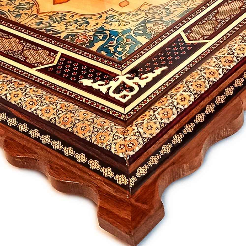 手工波斯木质壁挂时钟 – 镶嵌工艺艺术,贴金款 (Tazhib)