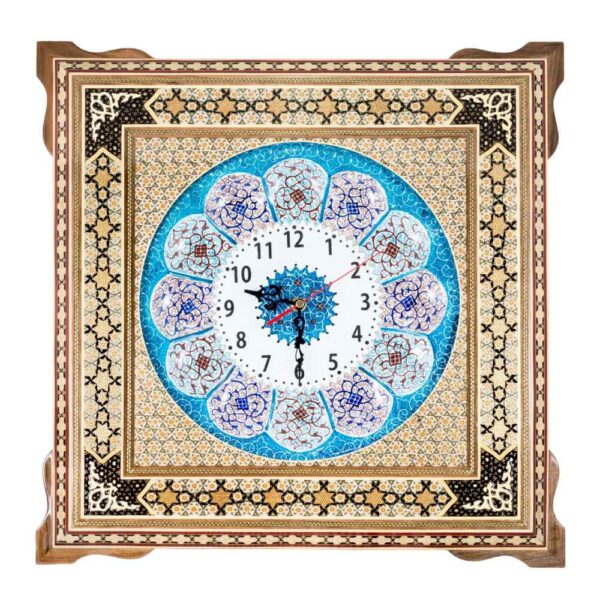 手工波斯木质壁挂时钟 – 镶嵌工艺艺术，Zina