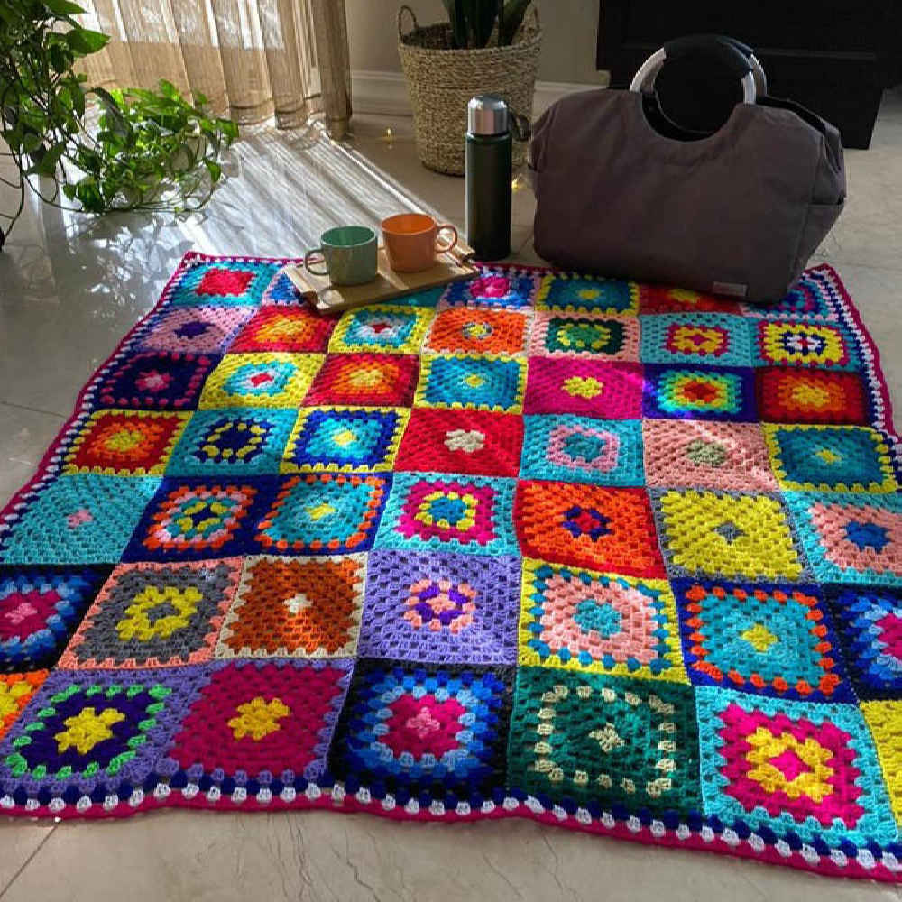 钩针披毯 – 棋盘波西米亚Paria款