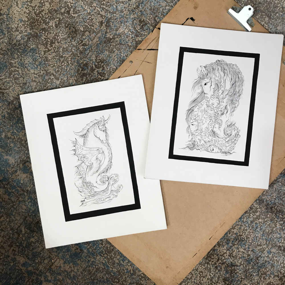 两幅原创波斯细密画套装:水彩画 – 马