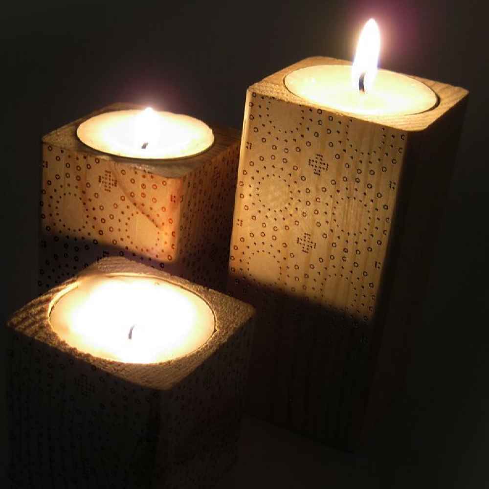 三件套实木方形茶蜡烛灯 – Deco 款