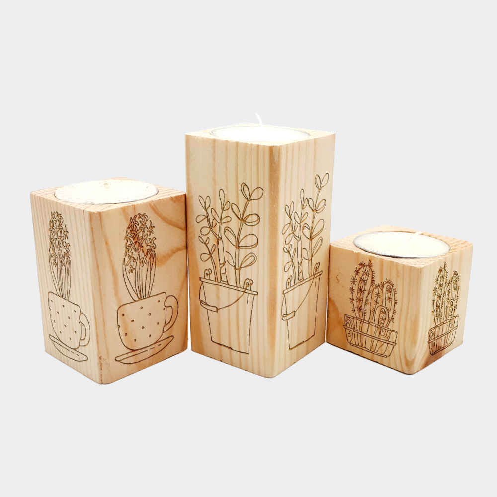 Main image of 三件套实木方形茶蜡烛灯 – Vase 款