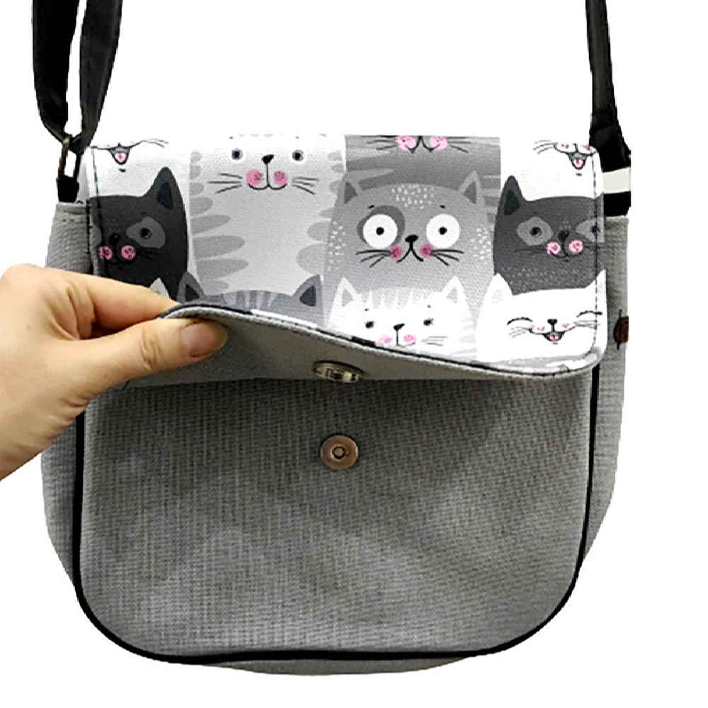 波西米亚风斜挎单肩包与披肩套装 – 可爱猫图案