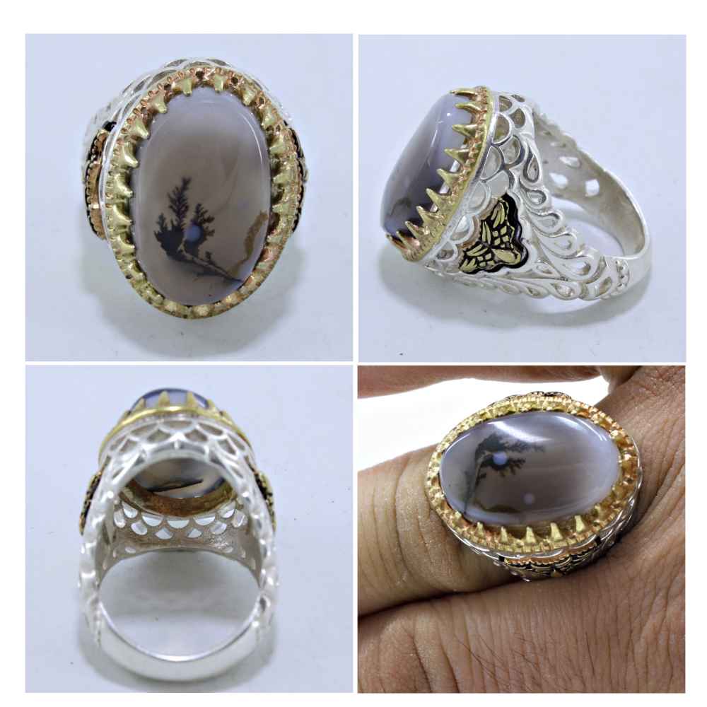 男士波斯树枝玛瑙 Shajar 银戒指 Ahmad 款