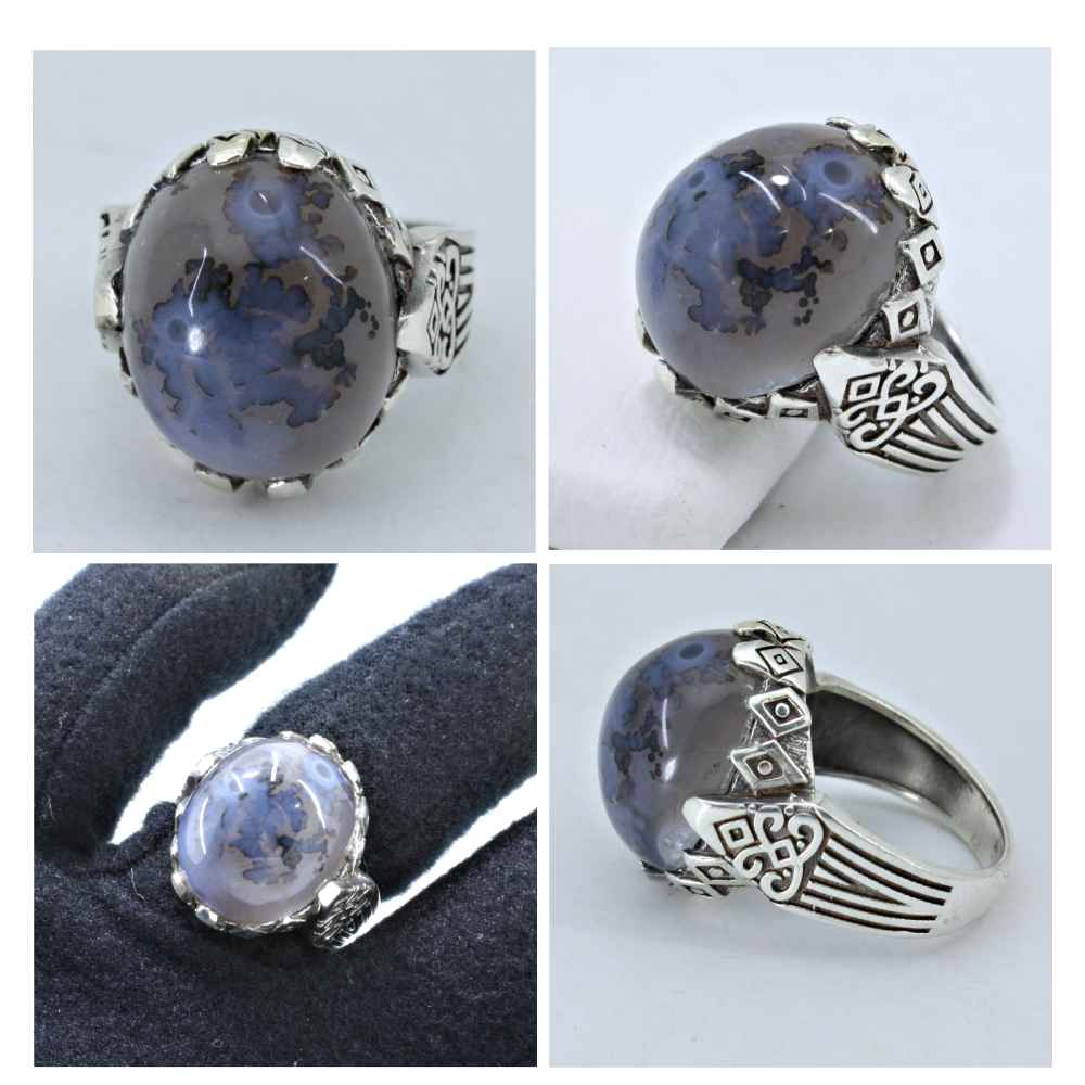 男士波斯树枝玛瑙 Shajar 银戒指 Aryan 款