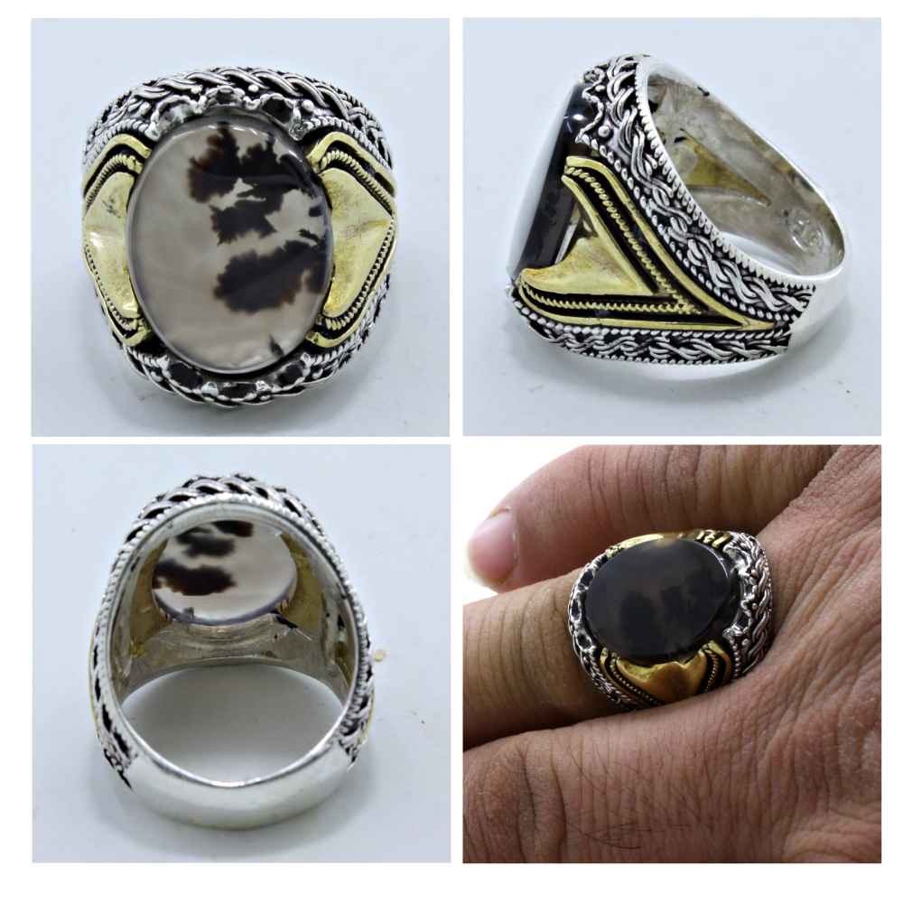 男士波斯树枝玛瑙 Shajar 银戒指 Salar 款