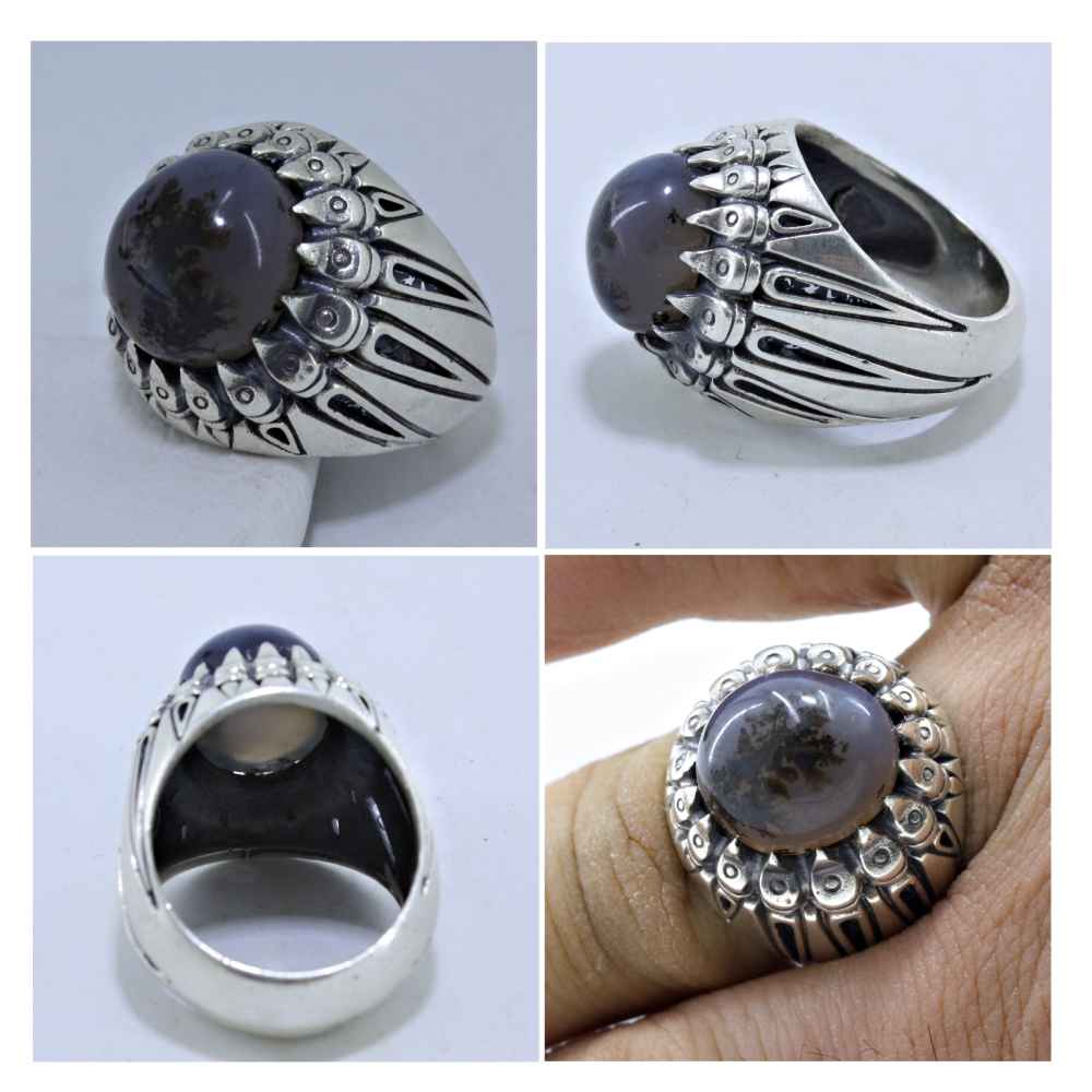 男士波斯树枝玛瑙 Shajar 银戒指 Saman 款