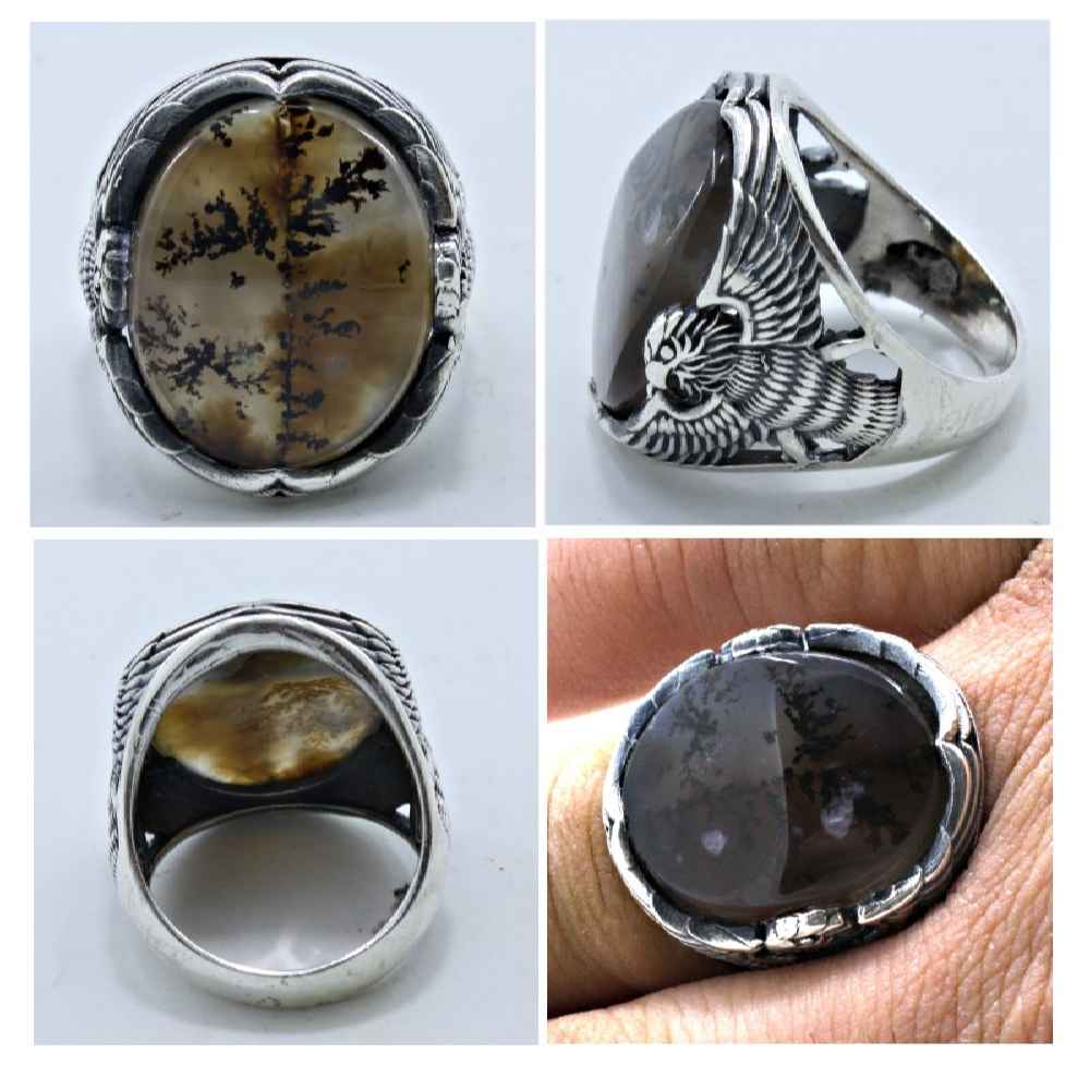 男士波斯树枝玛瑙 Shajar 银戒指 Sarv 款