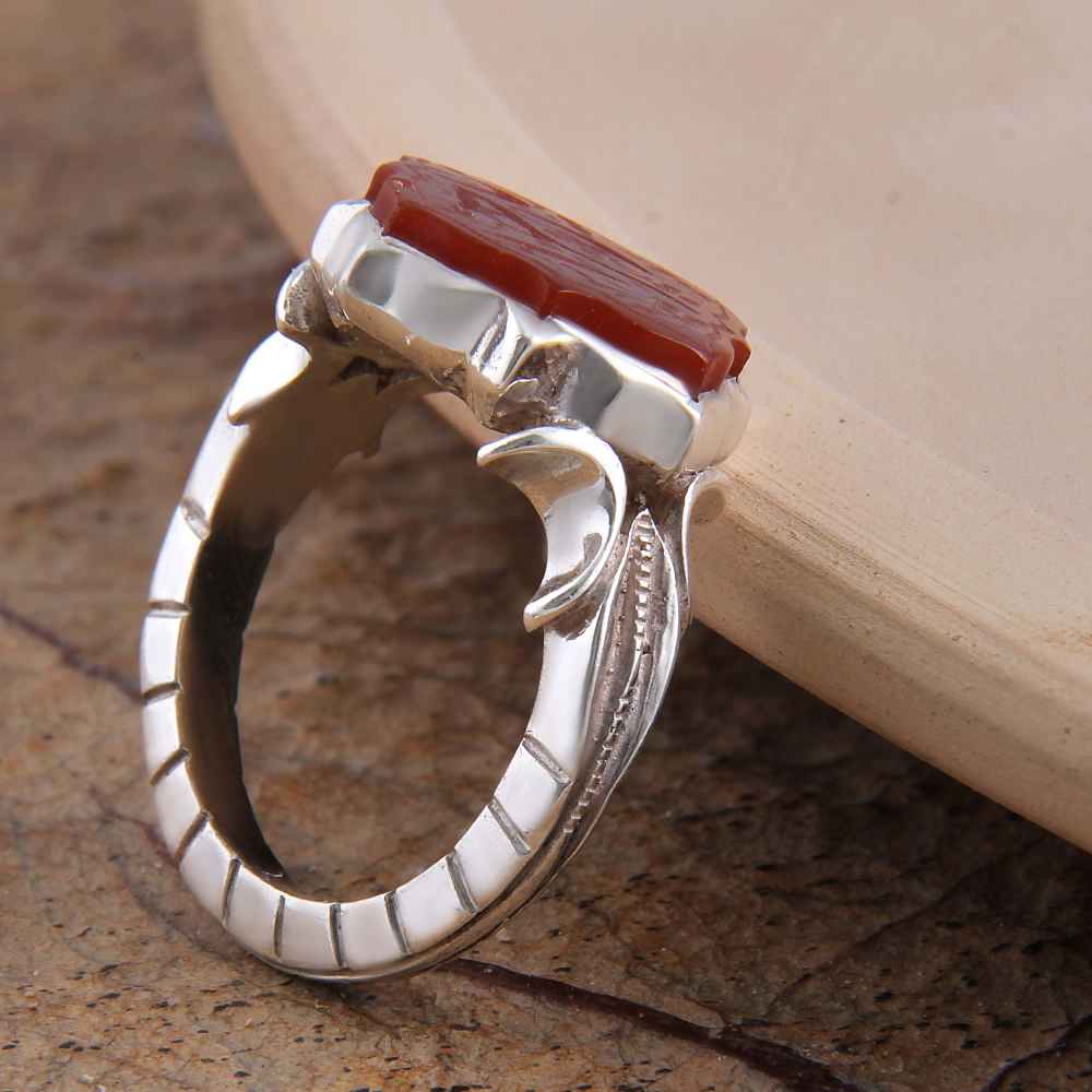 伊斯兰也门红玛瑙银戒指 男款 – Ya Zahra