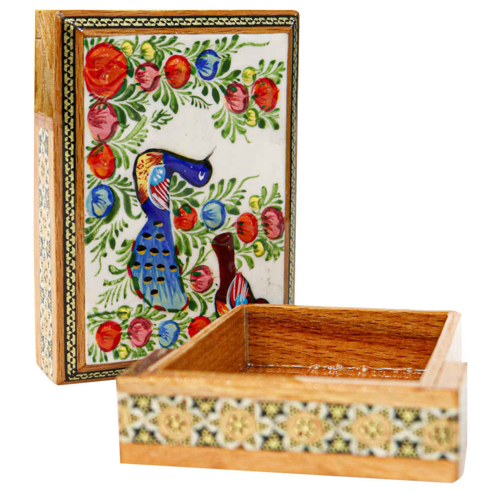 波斯木质扑克牌盒 – 哈塔姆珐琅鸟类款