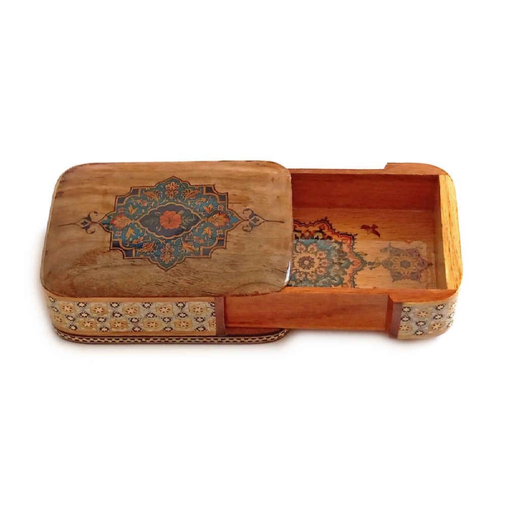 波斯木质扑克牌盒 – 哈塔姆珐琅 Tazhib 款