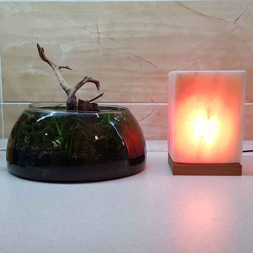 波斯方形盐灯 – 手工长方体设计,木质底座