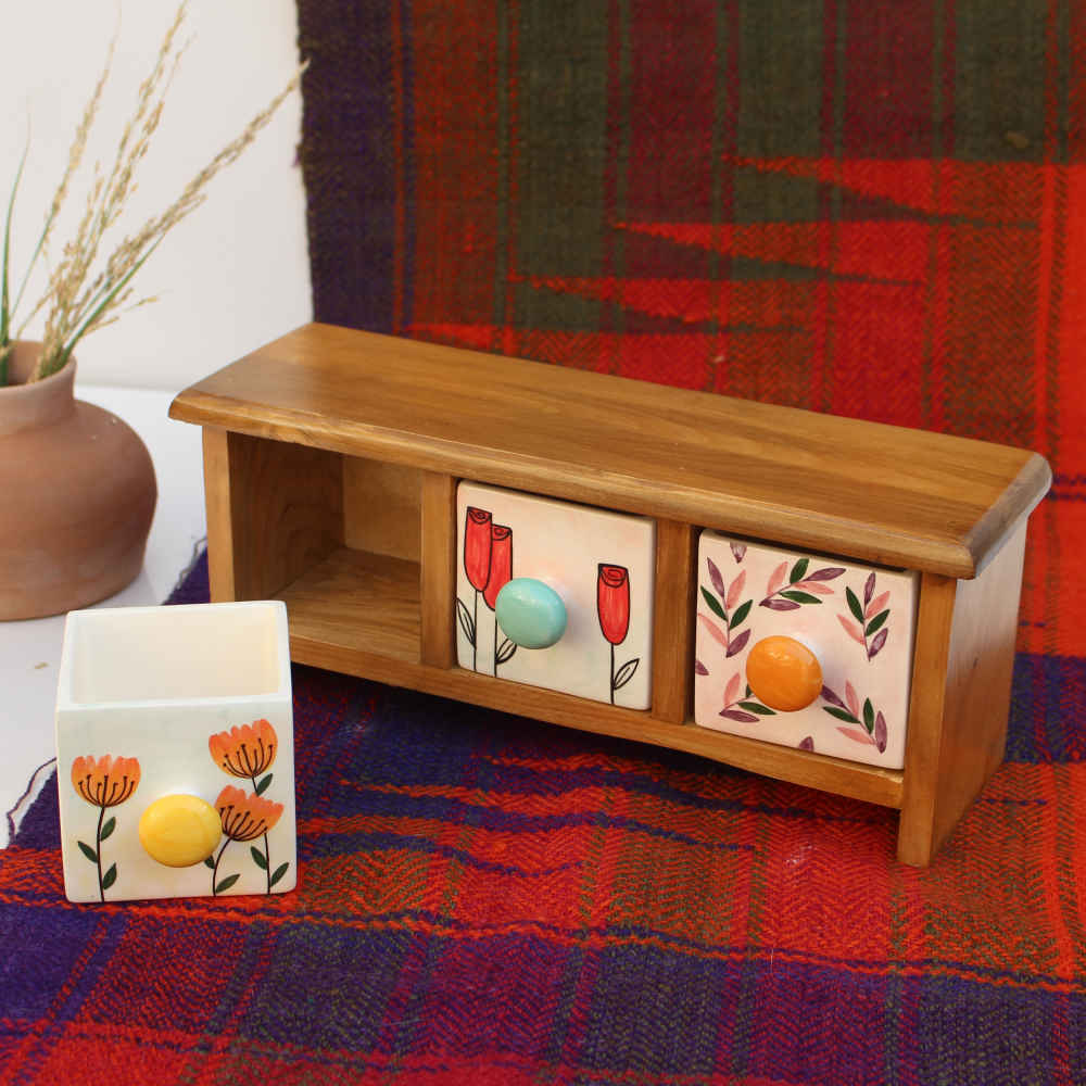 手工制作陶瓷三抽屉柜配木盒