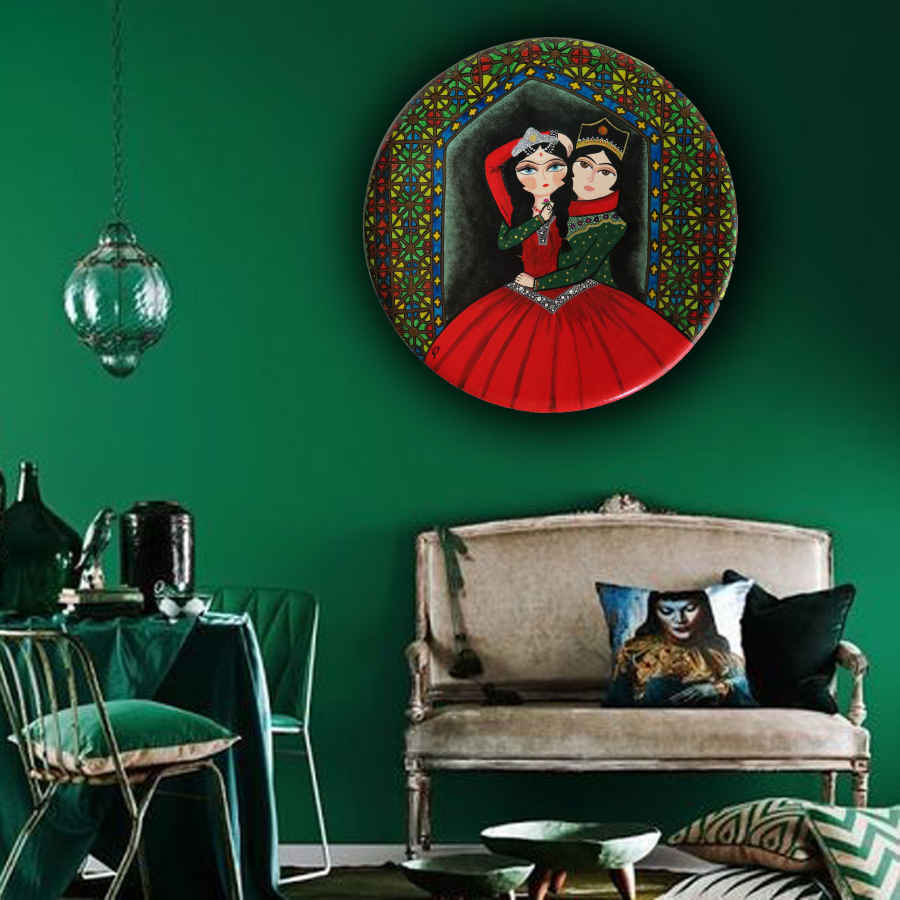 波斯装饰陶瓷盘 手绘 卡扎尔(Ghajari)