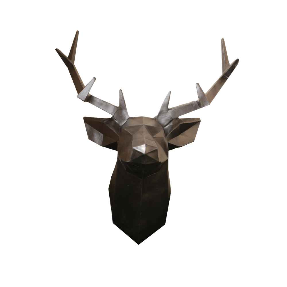 装饰性几何银色鹿立体派雕像 – 现代艺术品