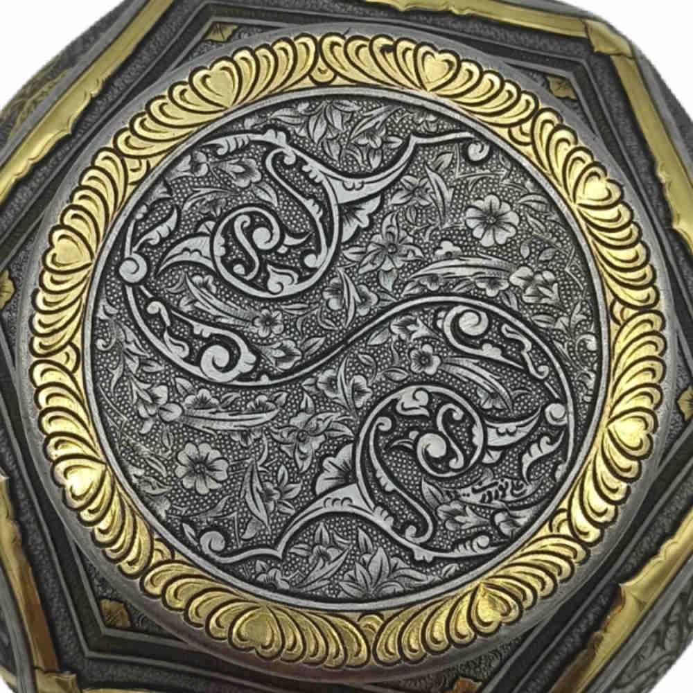 手工波斯黄铜带盖糖碗 – 传统雕刻 Norozi 款