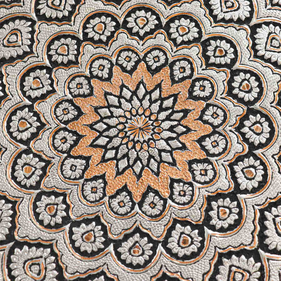 装饰性铜托盘——波斯手工雕刻工艺:Khorshidi(太阳)