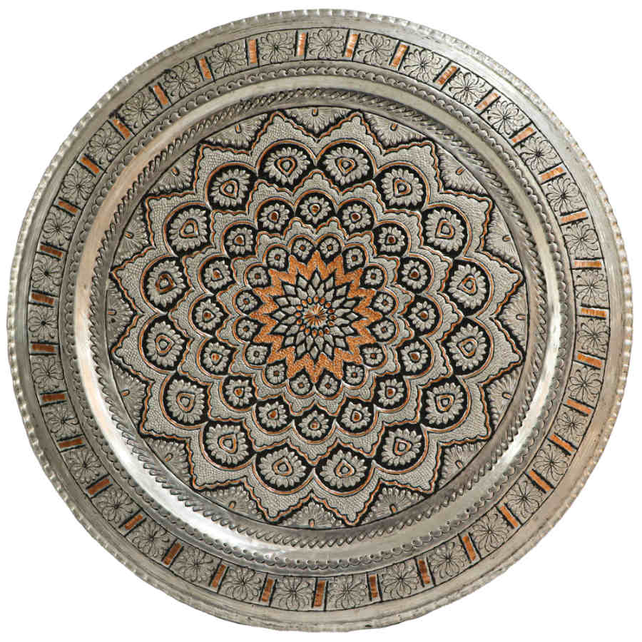 Main image of 装饰性铜托盘——波斯手工雕刻工艺：Khorshidi（太阳）