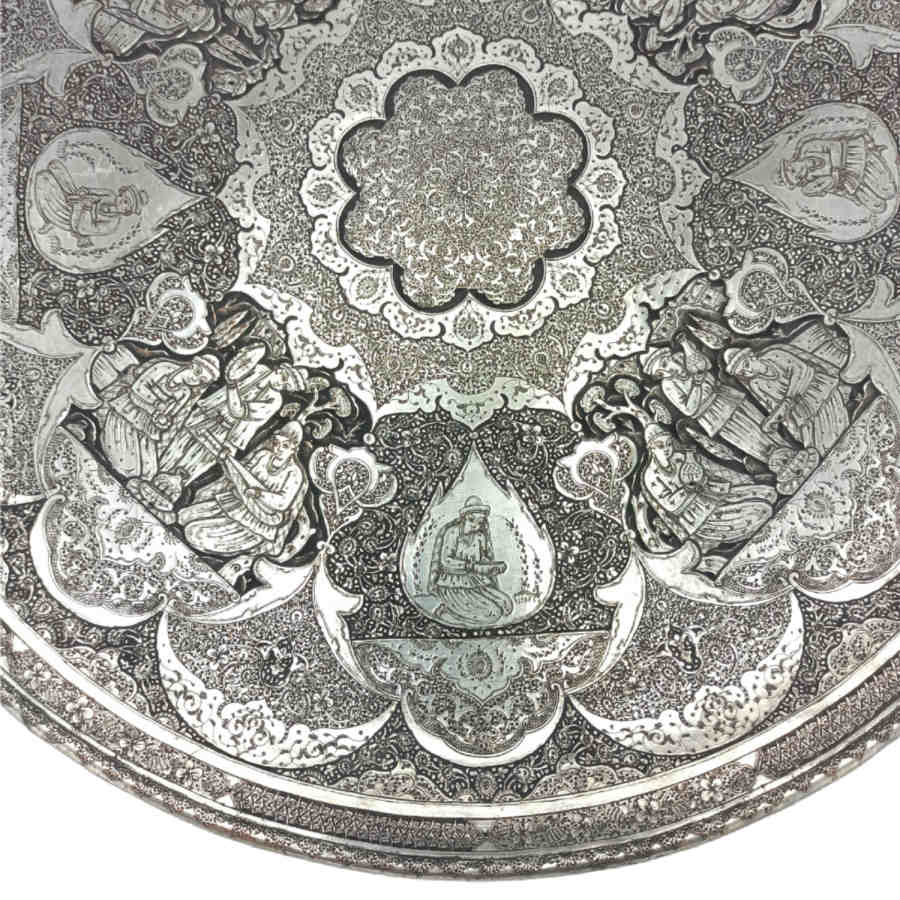 装饰性铜托盘——波斯手工雕刻工艺：Tazhib（镶金装饰）