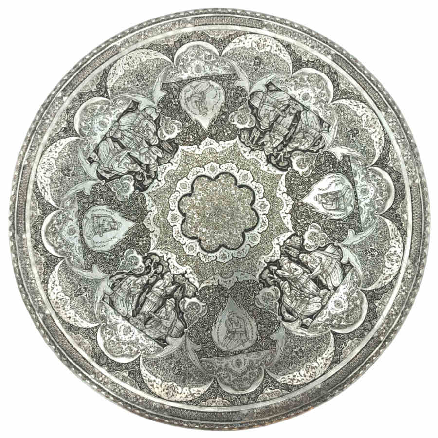 Main image of 装饰性铜托盘——波斯手工雕刻工艺：Tazhib（镶金装饰）
