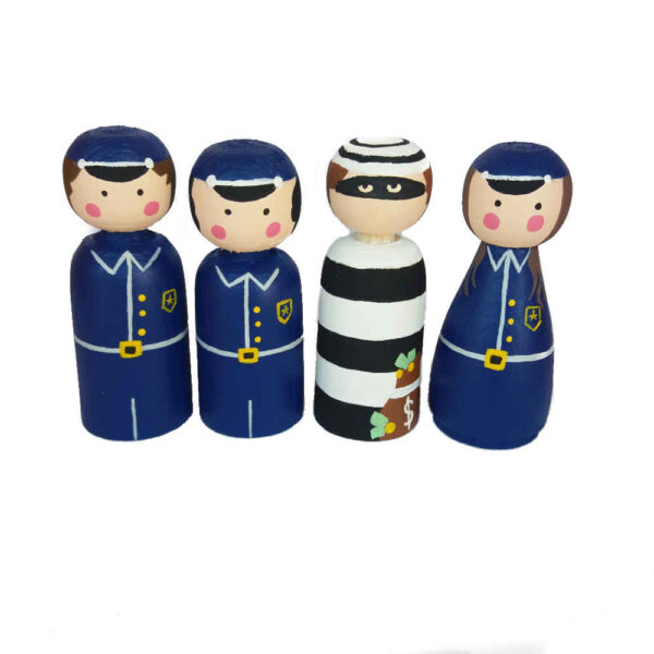 《手工木制挂钩娃娃 — 警察与小偷 | 冒险主题木制玩具》