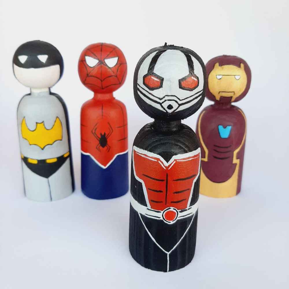《手工木制挂钩娃娃 — 超级英雄02 | 独特木制人物》