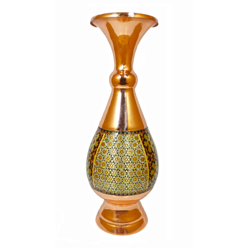 波斯装饰铜花瓶 – 手工镶嵌 Khatamkari 马赛克艺术 Familla（法米拉）款