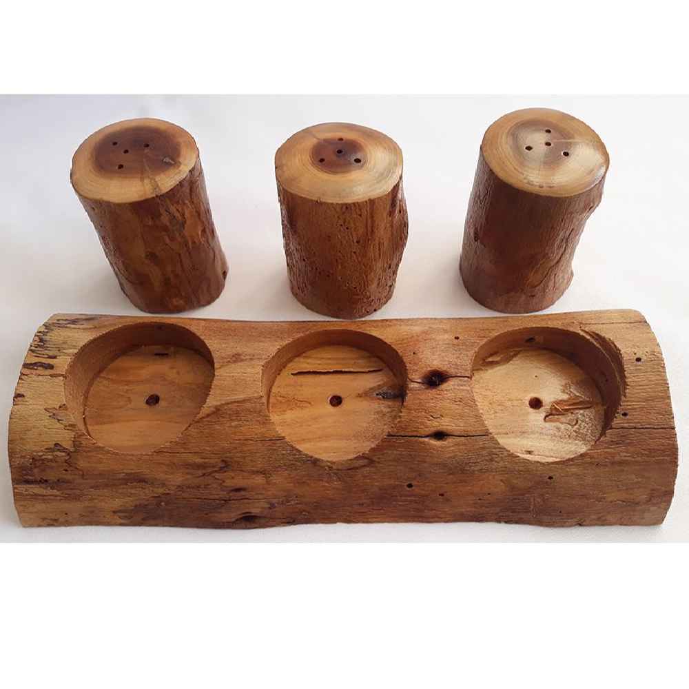 木质盐和胡椒调味罐套装 – Yalda