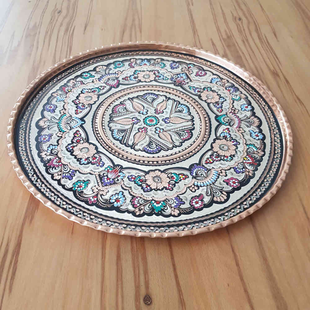 装饰铜托盘 波斯手工艺雕刻 Darya（大海）