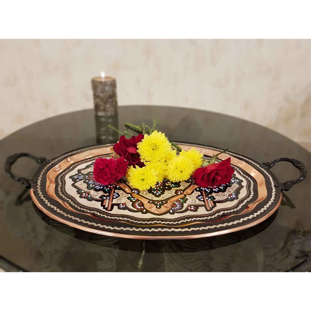 装饰铜托盘 波斯手工艺雕刻与锤纹 Rana（拉娜）