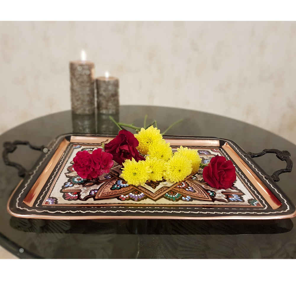 装饰性铜托盘——波斯手工雕刻与锤击工艺:Saboura