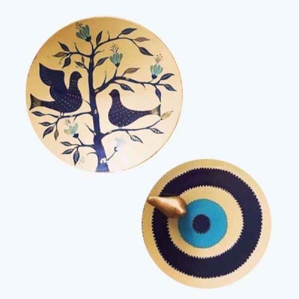 两件套 手绘装饰陶瓷盘 鸟