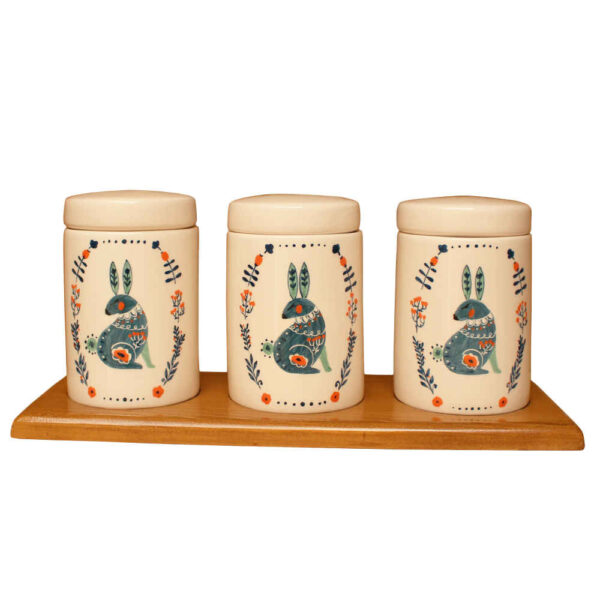 陶瓷罐套装 – 厨房收纳与整理理想选择，兔子款（3 件套）