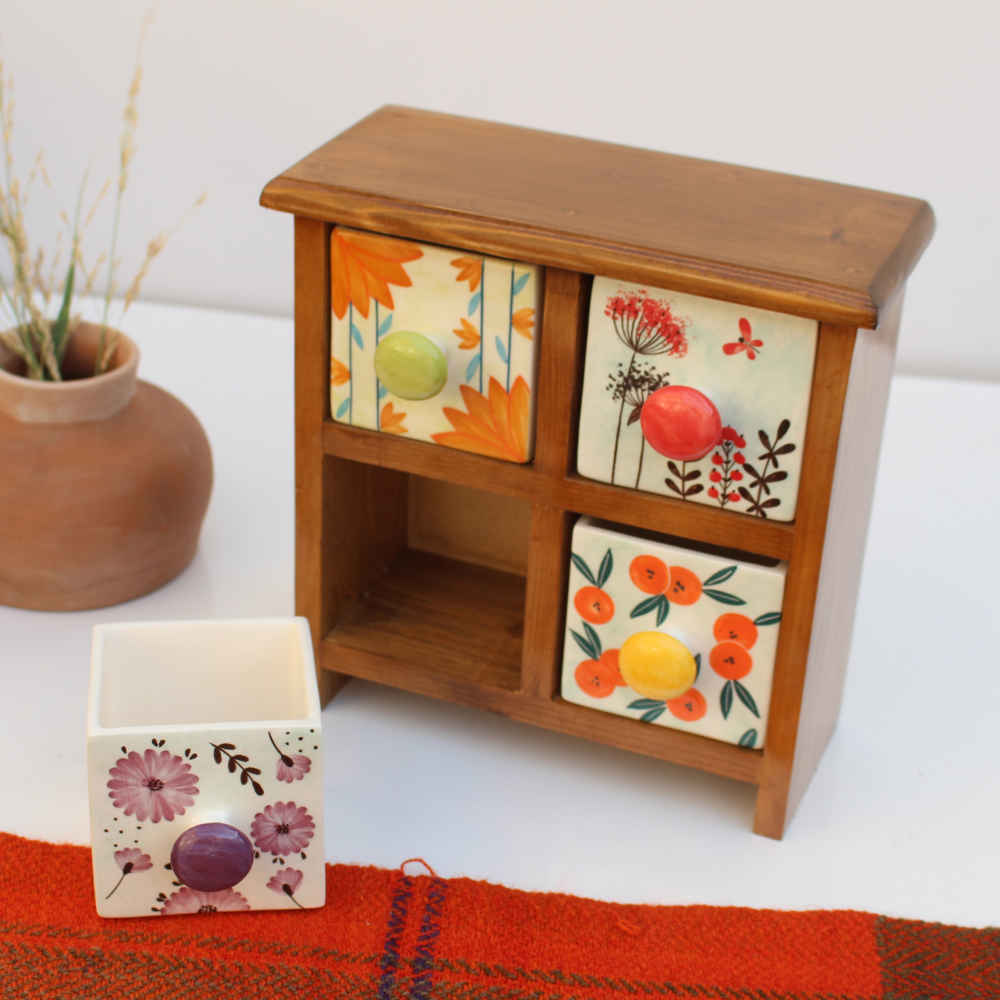 手工制作陶瓷四抽屉柜配木盒