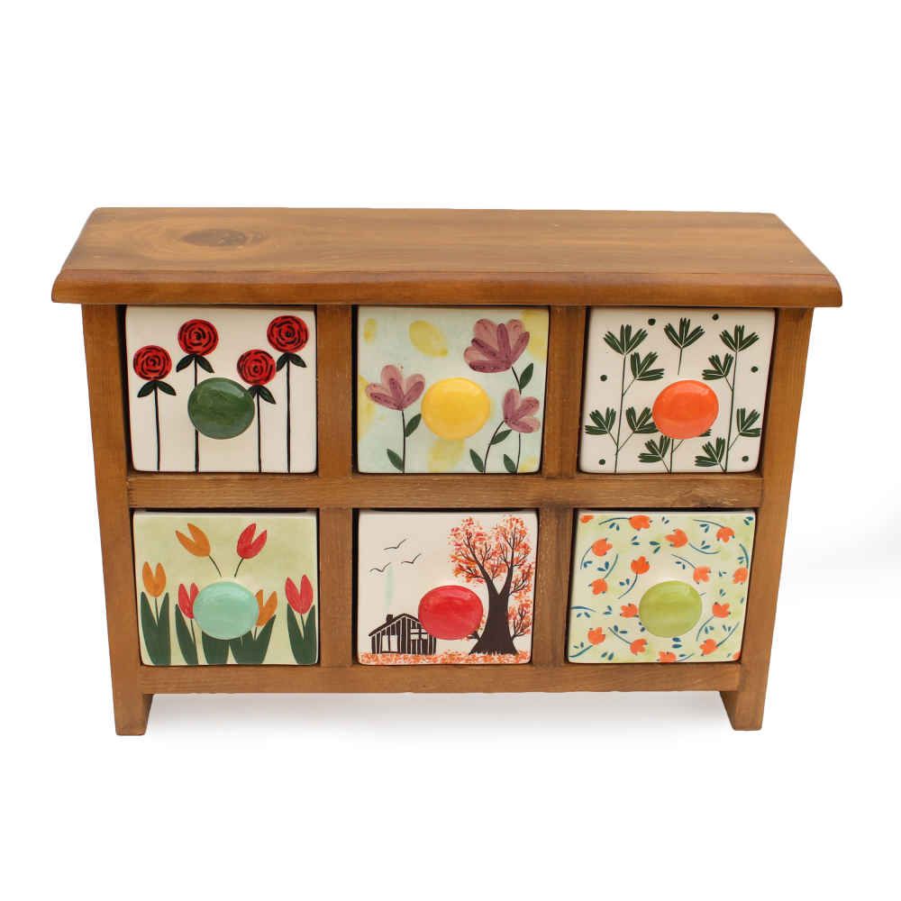 手工制作陶瓷六抽屉柜配木盒