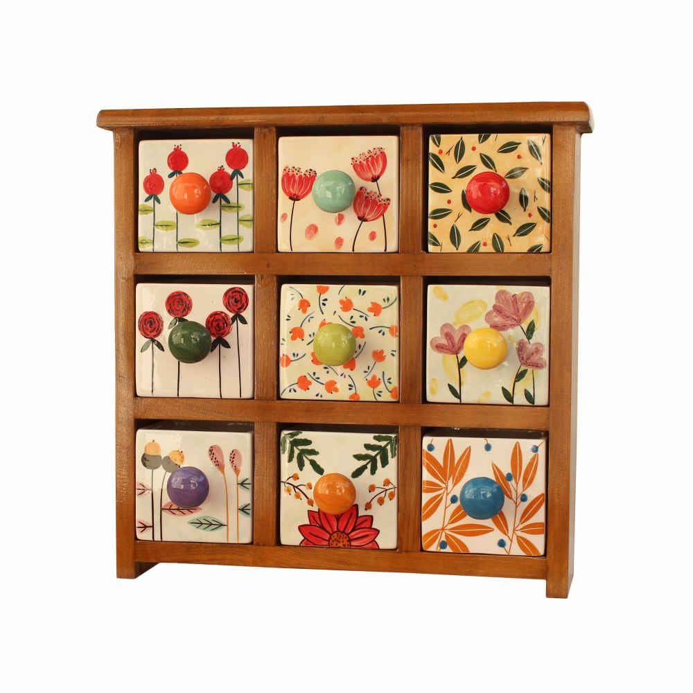 Main image of 手工制作陶瓷九抽屉柜配木盒 – 花卉款