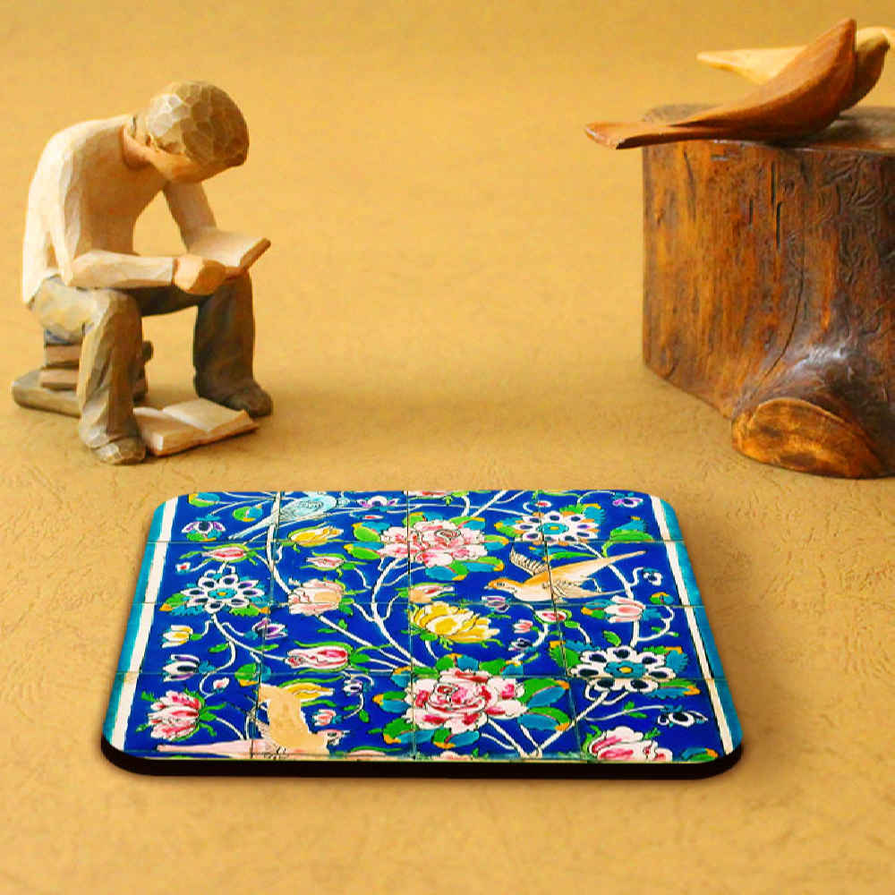 饮品杯垫套装带杯架 – 波斯灵感艺术设计 Floral